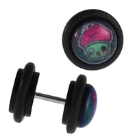 Cargar imagen en el visor de la galería, Fake Piercing Plug Tunnel Cupcake grün Topping pink mit Augen Acryl Gummiring 7 mm - chic-net.de
