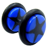Load image into Gallery viewer, Fake Piercing Plug Tunnel Ohrstecker Unisex Acryl Scheibe Schmuck Gummiring 10 mm blau schwarz Stern - chic-net.de
