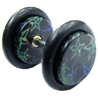 Load image into Gallery viewer, Fake Piercing Plug Tunnel Ohrstecker Unisex Acryl Scheibe Schmuck Gummiring 10 mm Sterne bunt schwarz - chic-net.de
