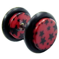 Load image into Gallery viewer, Fake Piercing Plug Tunnel Ohrstecker Unisex Acryl Scheibe Schmuck Gummiring 10 mm Sterne rot schwarz - chic-net.de
