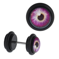 Cargar imagen en el visor de la galería, Fake Piercing Plug Tunnel Stein brauner Lila Strahlen Hintergrund schwarz Gummiring 7 mm - chic-net.de
