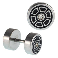 Load image into Gallery viewer, Fake Piercing silberfarben schwarz weißer mini Zirkonia Stein 7 mm Edelstahl - chic-net.de
