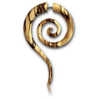 Load image into Gallery viewer, Fake Piercing Tamarinden Holz Spirale lang 57mm Plug Ohrstecker hell schwarz gemasert - chic-net.de
