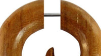 Load image into Gallery viewer, Fake Piercing Teak Holz Fragezeichen 43 mm Plug Ohrstecker braun gemasert - chic-net.de
