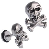 Load image into Gallery viewer, Fake Piercing Totenkopf mit gekreuzten Knochen Edelstahl Schraubverschluss silbern - chic-net.de
