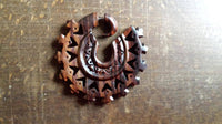Load image into Gallery viewer, Fake Piercing Zackenrad Holz Edelstahl handgeschnitzt groß dunkelbraun Dehner - chic-net.de
