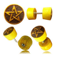 Load image into Gallery viewer, Fake Plug Jackfrucht Holz Symbol Piercing Edelstahl hell braun Om Vegvisir Stern - chic-net.de
