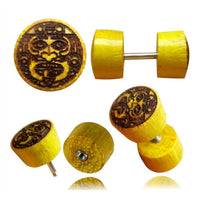 Load image into Gallery viewer, Fake Plug Jackfrucht Holz Symbol Piercing Edelstahl hell braun Om Vegvisir Stern - chic-net.de
