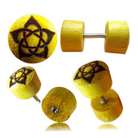 Load image into Gallery viewer, Fake Plug Jackfrucht Holz Symbol Piercing Edelstahl hell braun Om Vegvisir Stern - chic-net.de
