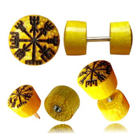 Load image into Gallery viewer, Fake Plug Jackfrucht Holz Symbol Piercing Edelstahl hell braun Om Vegvisir Stern - chic-net.de
