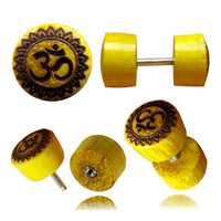 Load image into Gallery viewer, Fake Plug Jackfrucht Holz Symbol Piercing Edelstahl hell braun Om Vegvisir Stern - chic-net.de
