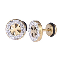 Load image into Gallery viewer, Fake Plug Piercing Edelstahl golden Rand Zirkonia Steine Kreuz mittig - chic-net.de
