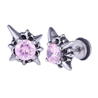 Load image into Gallery viewer, Fake Plug Piercing Edelstahl silberfarben Blume Zirkonia Stein rosa rund - chic-net.de
