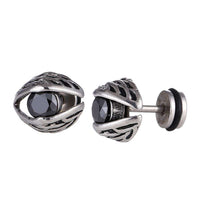 Cargar imagen en el visor de la galería, Fake Plug Piercing Edelstahl silberfarben Flügel Zirkonia Stein schwarz Ohrstecker - chic-net.de
