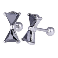 Cargar imagen en el visor de la galería, Fake Plug Piercing Edelstahl silberfarben Schleife Zirkonia Steine schwarz - chic-net.de
