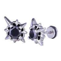 Load image into Gallery viewer, Fake Plug Piercing Edelstahl silberfarben Zacken Zirkonia Stein schwarz - chic-net.de
