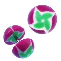 Load image into Gallery viewer, Fake Plug Piercing Halbkugel in Lila mit grün-weißer Blume aus Acryl und Edelstahl Stift - chic-net.de
