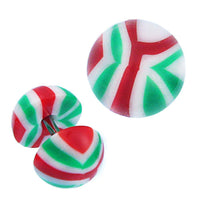 Load image into Gallery viewer, Fake Plug Piercing Halbkugel mit rot-grün-weiß Muster aus Acryl und Edelstahl Stift - chic-net.de
