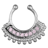 Cargar imagen en el visor de la galería, Fake Septum Piercing silberfarben Kreise Band Zirkonia Steine rosa Edelstahl - chic-net.de
