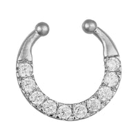 Cargar imagen en el visor de la galería, Fake Septum Piercing silberfarben Rand besetzt mit Zirkonia Steinen weiß Edelstahl - chic-net.de

