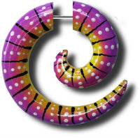Load image into Gallery viewer, Fake Spirale Punkte Streifen pink gelb Piercing Holz handbemalt Plug Ohrstecker Expander Edelstahl - chic-net.de
