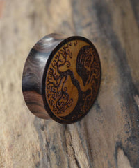 Cargar imagen en el visor de la galería, Flesh Plug Holz Yin Yang Baum des Lebens double flared.
