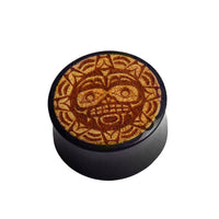 Cargar imagen en el visor de la galería, Flesh Plug Krieger Maske Sonne Gravur Holz dunkel Jackfrucht ocker double flared - chic-net.de
