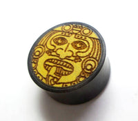 Load image into Gallery viewer, Flesh Plug Krieger Maske Zunge Gravur Holz Tamarinde Jackfrucht double flared - chic-net.de
