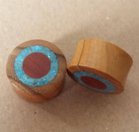 Load image into Gallery viewer, Flesh Plug Ringe Sawoholz crushed Türkis Teakholz Holz - chic-net.de
