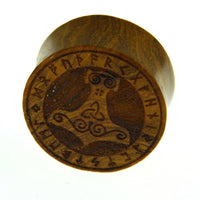 Load image into Gallery viewer, Flesh Plug Teakholz Mjölnir Triskele Runen double flared - chic-net.de
