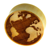 Cargar imagen en el visor de la galería, Flesh Plug Weltkarte Holz Welt Erde Globus double flared - chic-net.de
