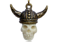 Cargar imagen en el visor de la galería, Flesh Tunnel Anhänger antik golden Messing Kette Karabiner Bone Viking Skull - chic-net.de
