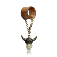 Cargar imagen en el visor de la galería, Flesh Tunnel Anhänger antik golden Messing Kette Karabiner Bone Viking Skull - chic-net.de
