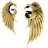 Load image into Gallery viewer, Flesh Tunnel Plug antik gold Messing Flügel Spirale Piercing - chic-net.de
