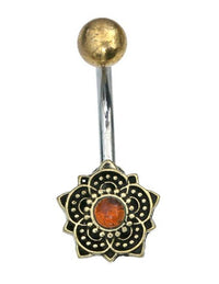 Load image into Gallery viewer, Bauchnabelpiercing Brass Edelstahl Bögen Blume Stein - chic-net.de
