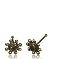 Cargar imagen en el visor de la galería, Gerader Amethyst Nasenstecker Tragus antik golden Punkte Blume Messing 8 mm lang - chic-net.de
