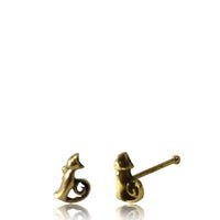 Cargar imagen en el visor de la galería, Gerader Nasenstecker 0,8 mm Nostril Tragus golden Katze Messing 8 mm lang - chic-net.de
