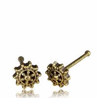 Cargar imagen en el visor de la galería, Gerader Nasenstecker Nostril Tragus antik golden Zahnrad Blume Messing 8 mm lang - chic-net.de
