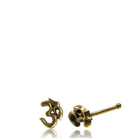 Load image into Gallery viewer, Gerader Nasenstecker (oder Tragus) golden OM - Zeichen Brass Messing 8mm lang - chic-net.de
