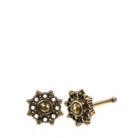 Load image into Gallery viewer, Gerader Nasenstecker Tragus antik golden Kreise Punkte Blume Brass 8 mm lang - chic-net.de
