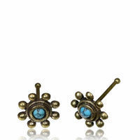 Cargar imagen en el visor de la galería, Gerader Türkis Nasenstecker Tragus antik golden Punkte Blume Messing 8 mm lang - chic-net.de
