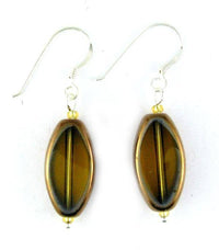 Load image into Gallery viewer, Glasohrringe, olivgrün, oval, flach, 925er Sterlingsilber-Bügel, ca. 20 mm Ø, glänzend - chic-net.de
