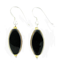 Load image into Gallery viewer, Glasohrringe, schwarz, oval, flach, 925er Sterlingsilber-Bügel, ca. 20 mm Ø - chic-net.de
