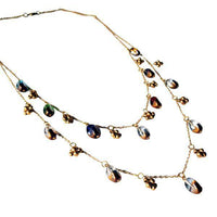 Cargar imagen en el visor de la galería, Glasperlen Kette gewunden oval Brass Blumen 81 cm zweilagig transparent bunt gold nickelfrei - chic-net.de
