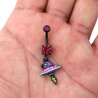 Load image into Gallery viewer, Glitzer Bauchnabel Piercing Edelstahl Zirkonia Ufo pink - chic-net.de
