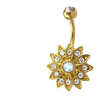 Load image into Gallery viewer, Glitzer Bauchnabel Piercing Kristall Blume Edelstahl - chic-net.de
