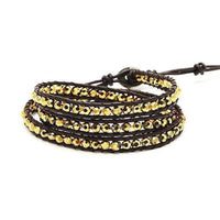 Load image into Gallery viewer, Glitzer Lederarmbänder dreilagig Glaskristall Perlen facettiert bunt Armband Leder verstellbar - chic-net.de
