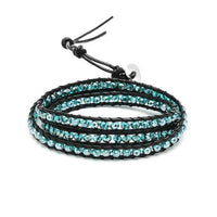 Load image into Gallery viewer, Glitzer Lederarmbänder dreilagig Glaskristall Perlen facettiert bunt Armband Leder verstellbar - chic-net.de
