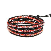 Load image into Gallery viewer, Glitzer Lederarmbänder dreilagig Glaskristall Perlen facettiert bunt Armband Leder verstellbar - chic-net.de
