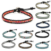 Load image into Gallery viewer, Glitzer Lederarmbänder Glaskristall Perlen facettiert bunt Armband Leder verstellbar unisex - chic-net.de
